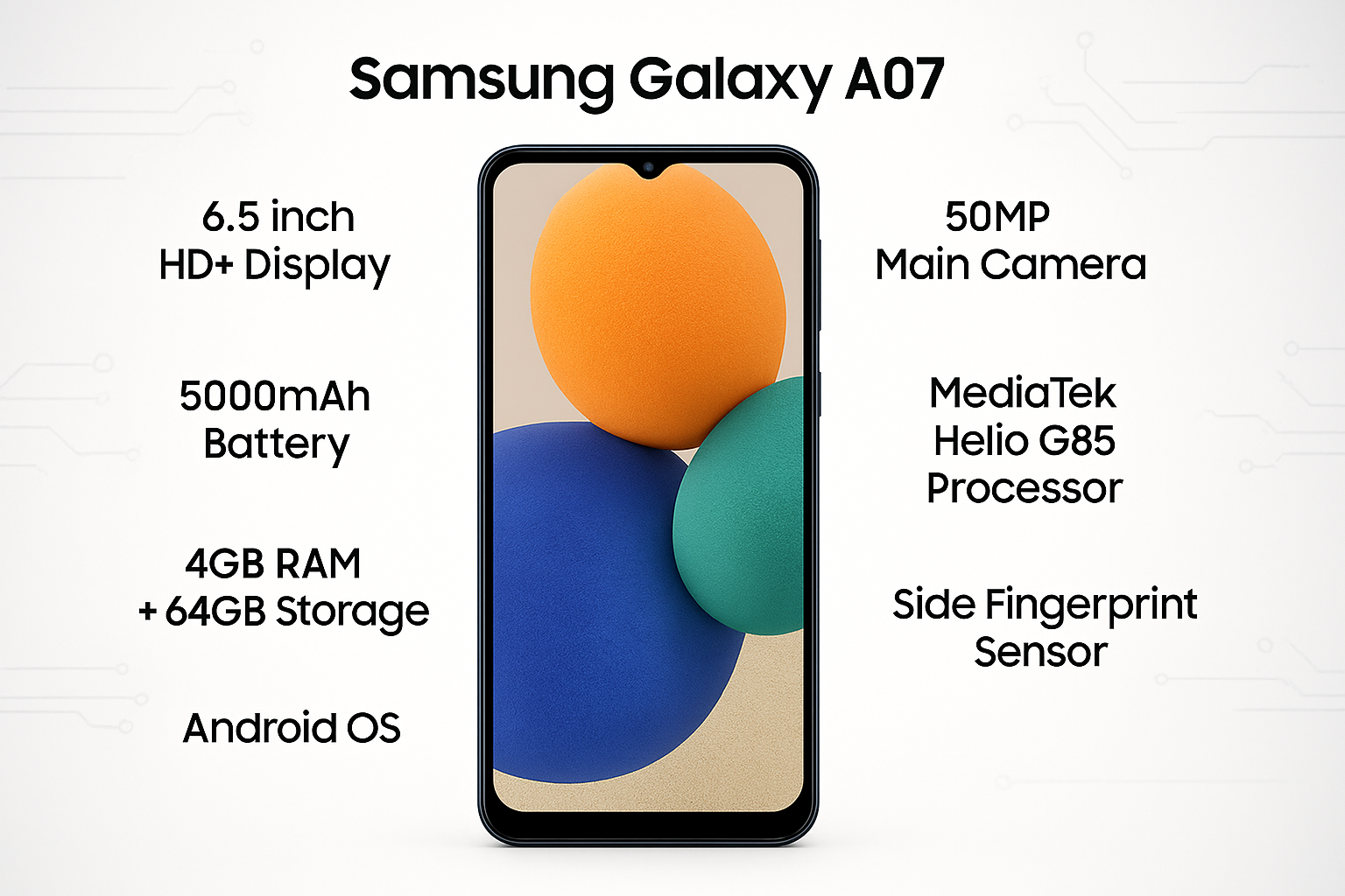 samsung a07 avec les carracteristique